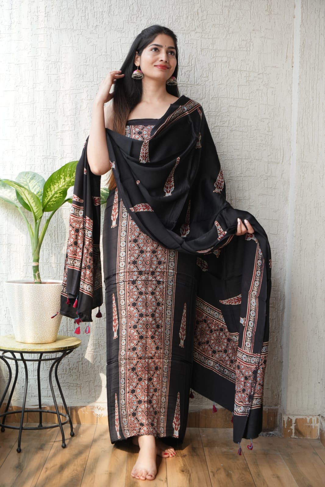 Vanaspati Ajrakh Hand Block Printed Suits Modal Silk Fabric (CIT35)