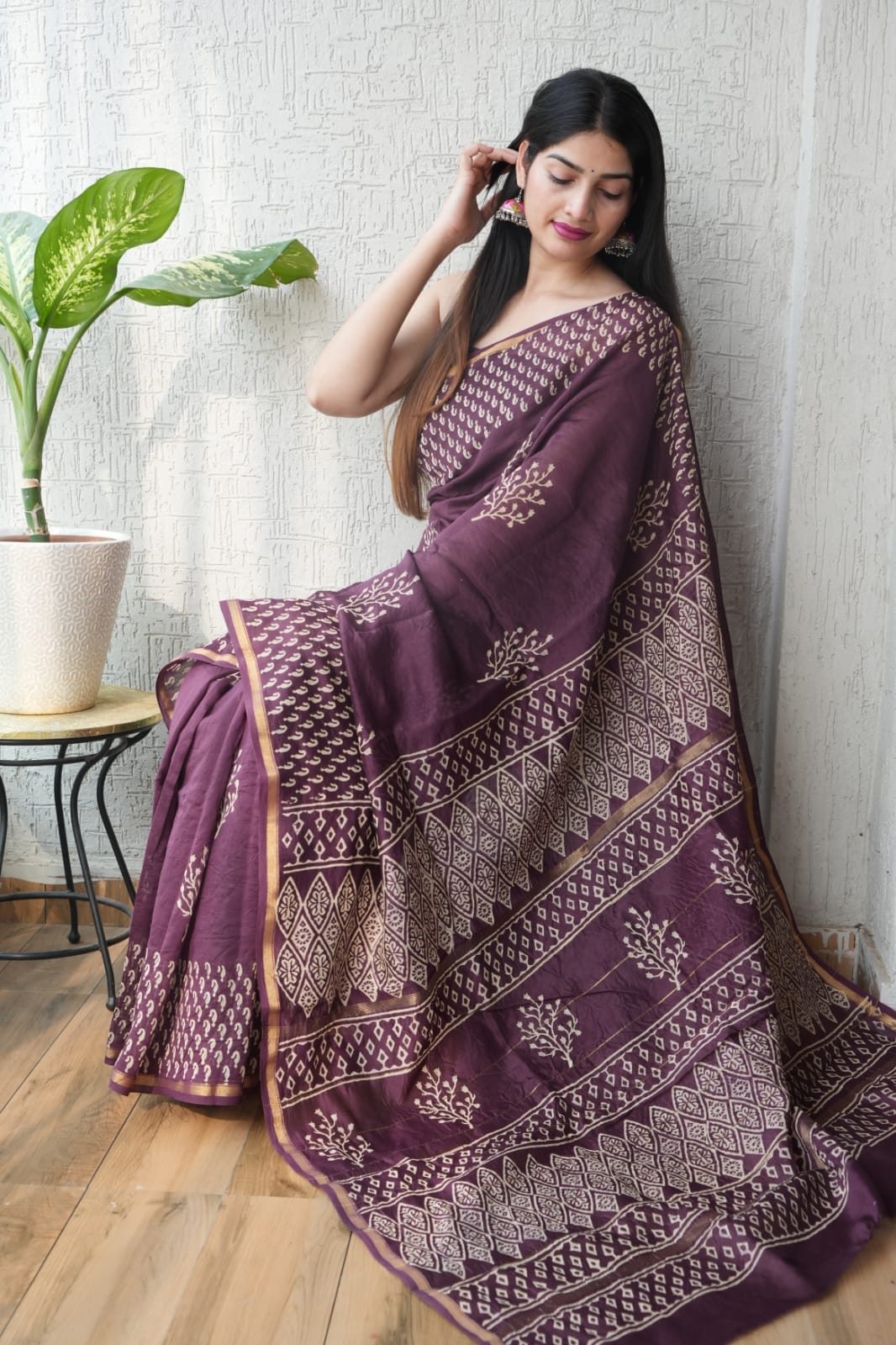 Bagru Hand Block Printed Chanderi Silk Saree with Blouse (CSS82)