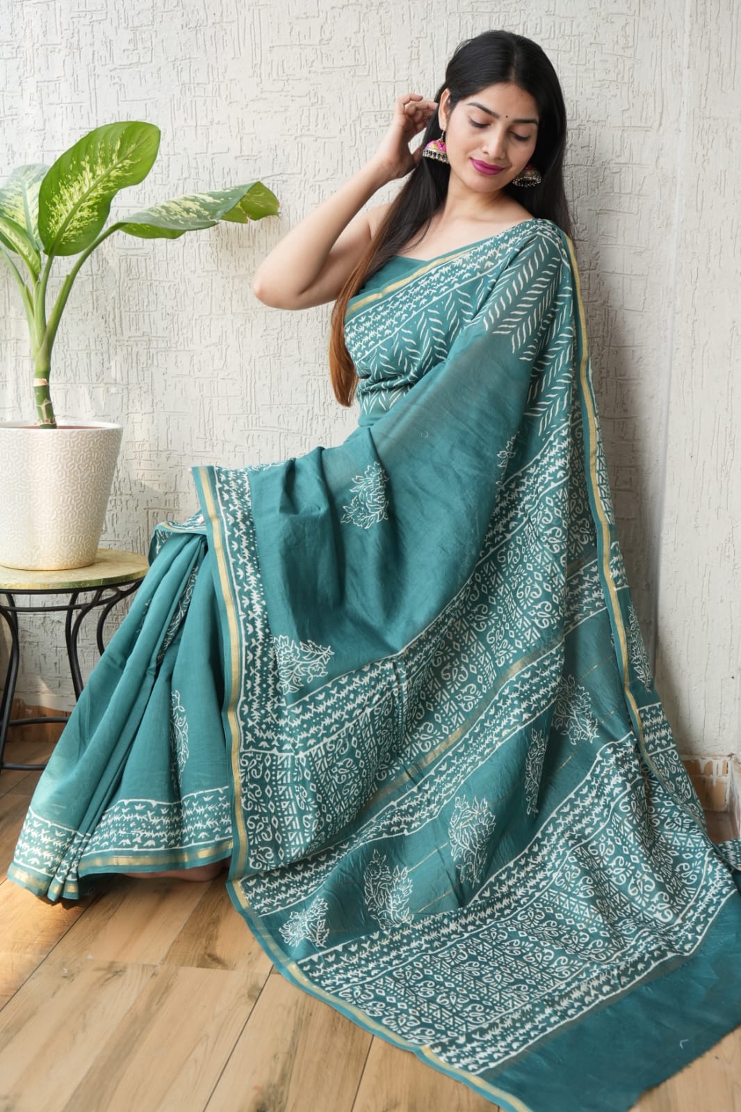 Bagru Hand Block Printed Chanderi Silk Saree with Blouse (CSS83)