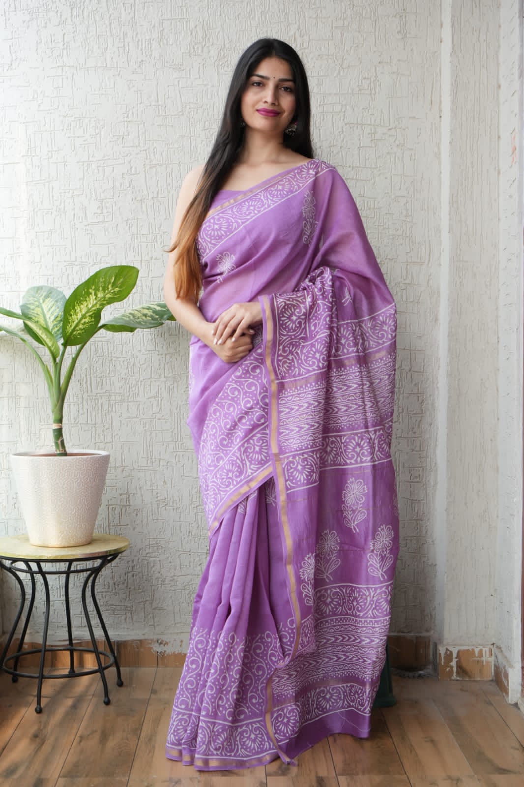 Bagru Hand Block Printed Chanderi Silk Saree with Blouse (CSS86)
