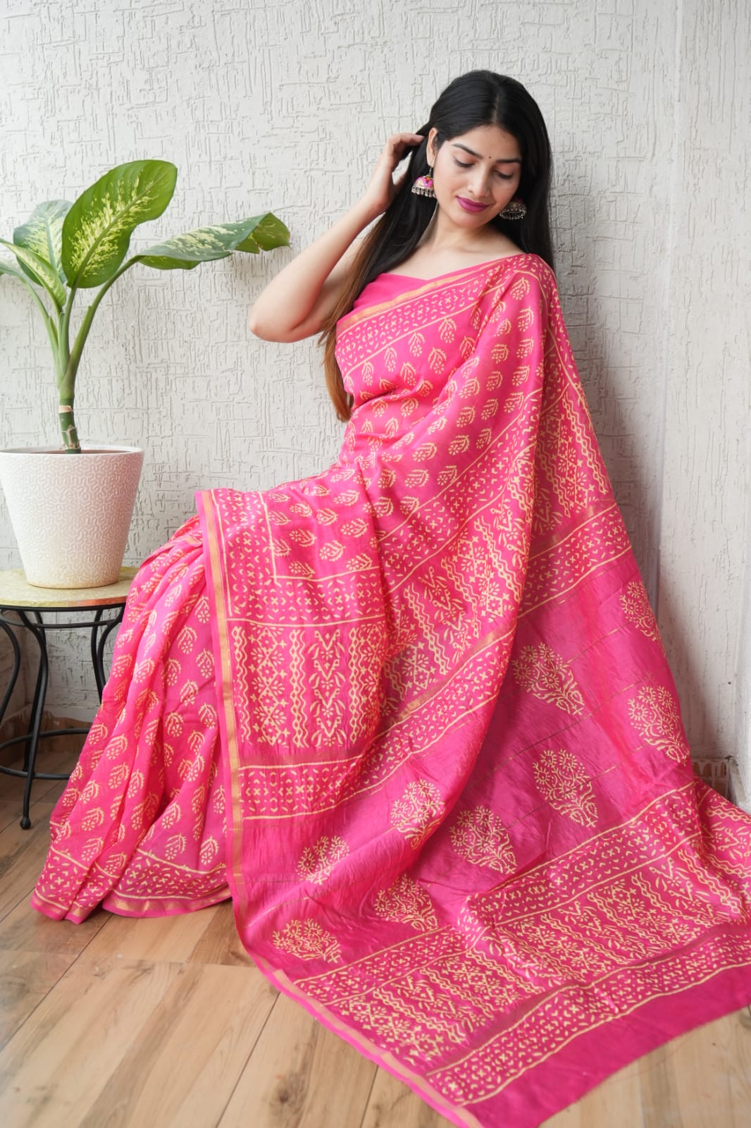Bagru Hand Block Printed Chanderi Silk Saree with Blouse (CSS84)