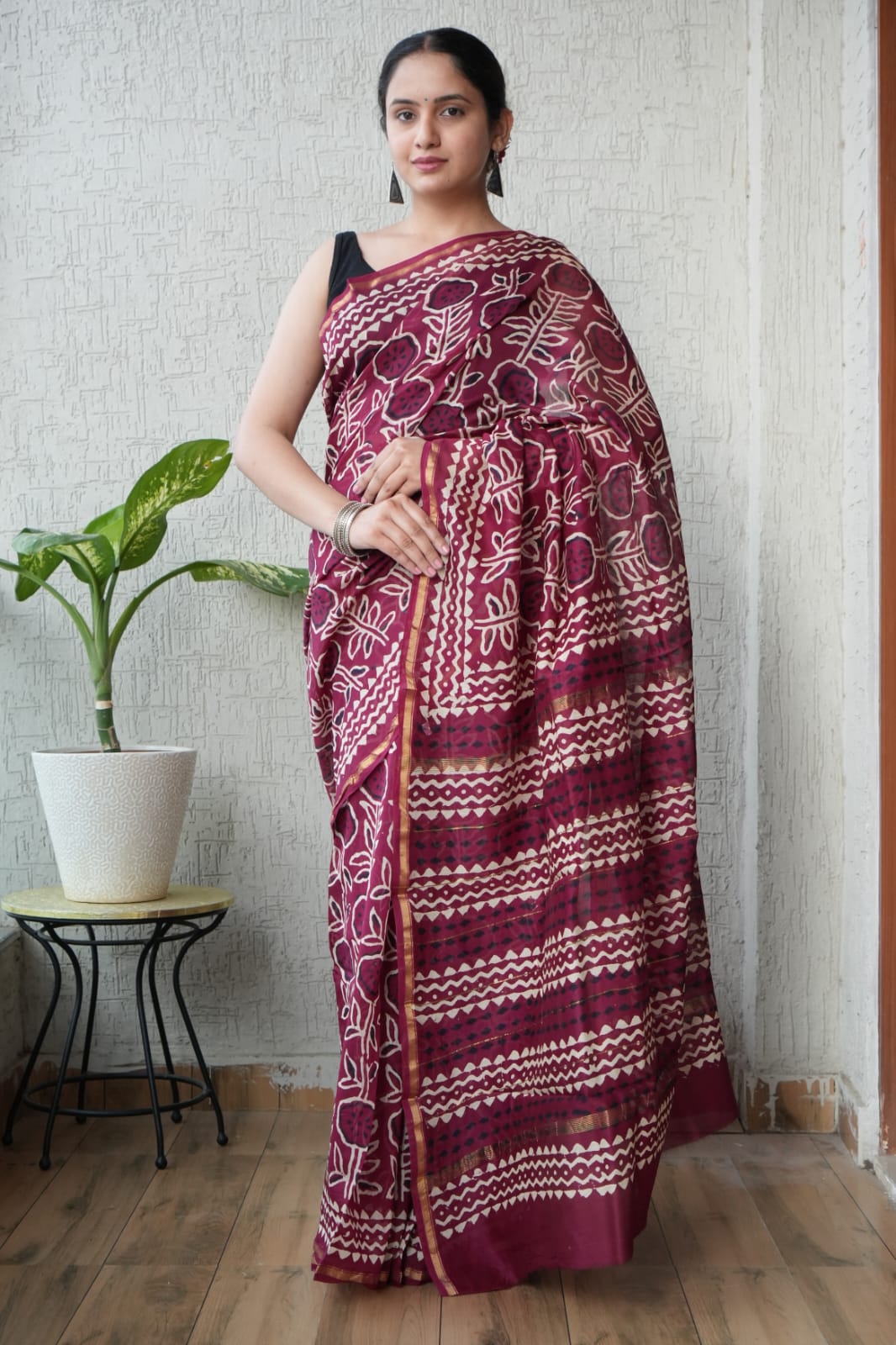 Bagru Hand Block Printed Chanderi Silk Saree with Blouse (CSS108)
