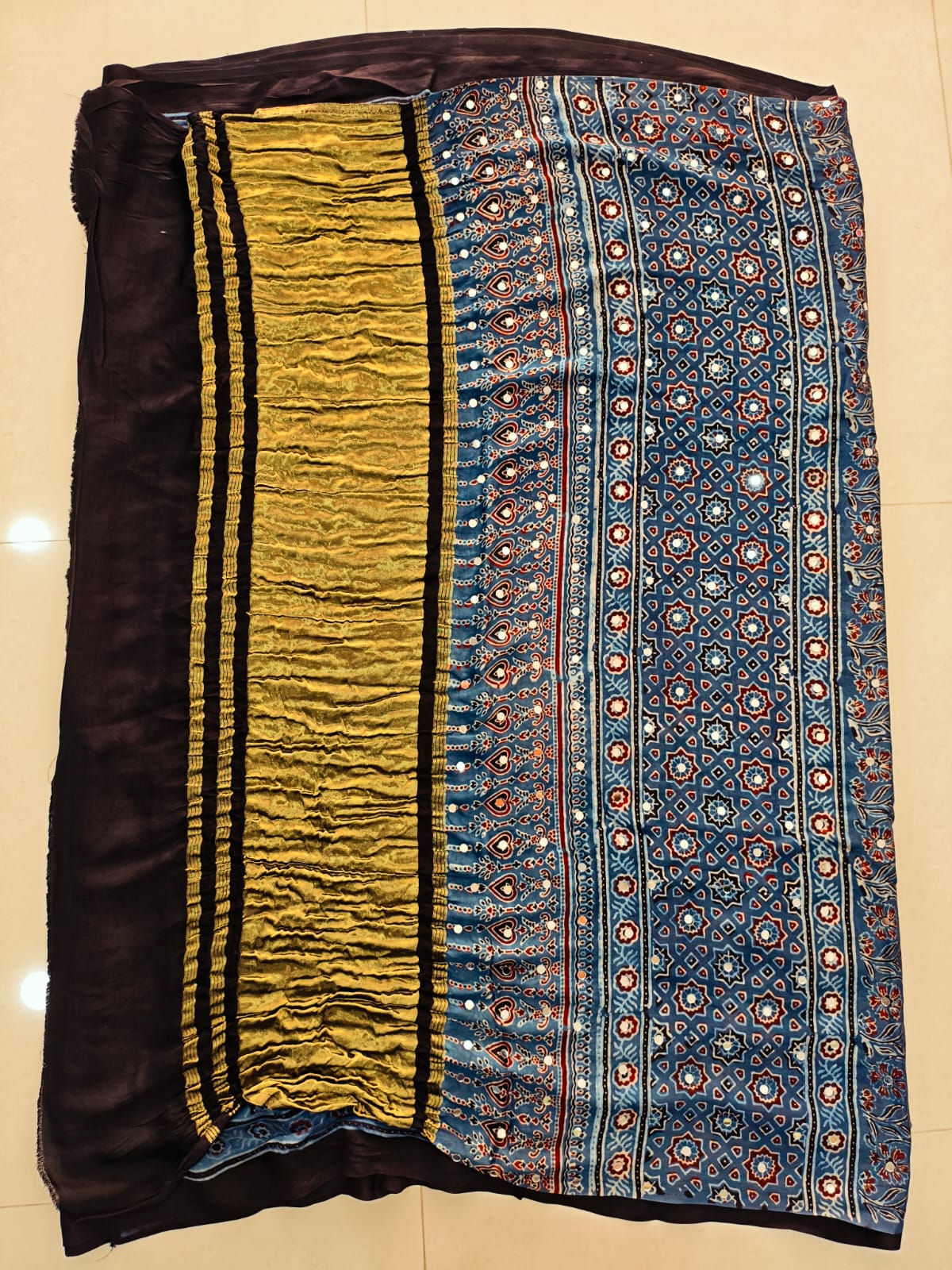 MIRROR WORK HAND BLOCK AJRAKH MODAL SILK SAREE WITH BLOUSE (CIV14)