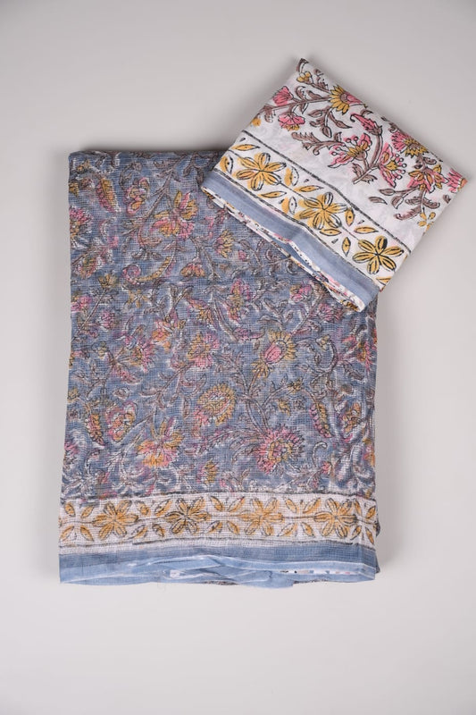 BAGRU HAND BLOCK PRINTED KOTA DORIYA SAREE WITH MULMUL BLOUSE (KDS9)