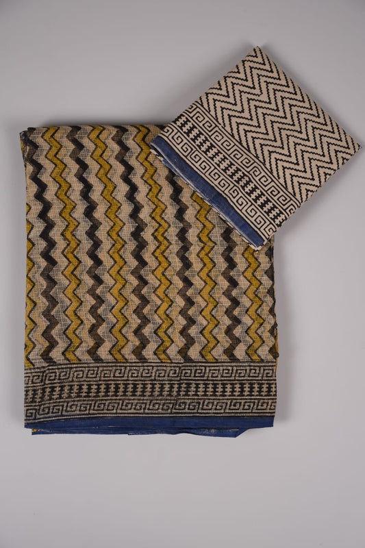 HAND BLOCK BAGRU PRINTED KOTA DORIYA SAREE WITH MULMUL BLOUSE  (KDS8)