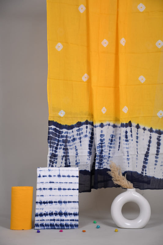 HAND SHIBORI PRINTED COTTON 3-PIS SUIT WITH MULMUL DUPPATA (CMS4)