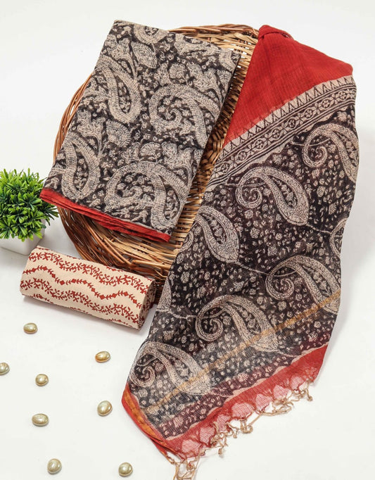 PREMIUM HAND BLOCK PRINTED KOTA DORIYA SUIT WITH KOTA DORIYA DUPPATA (FKS2)