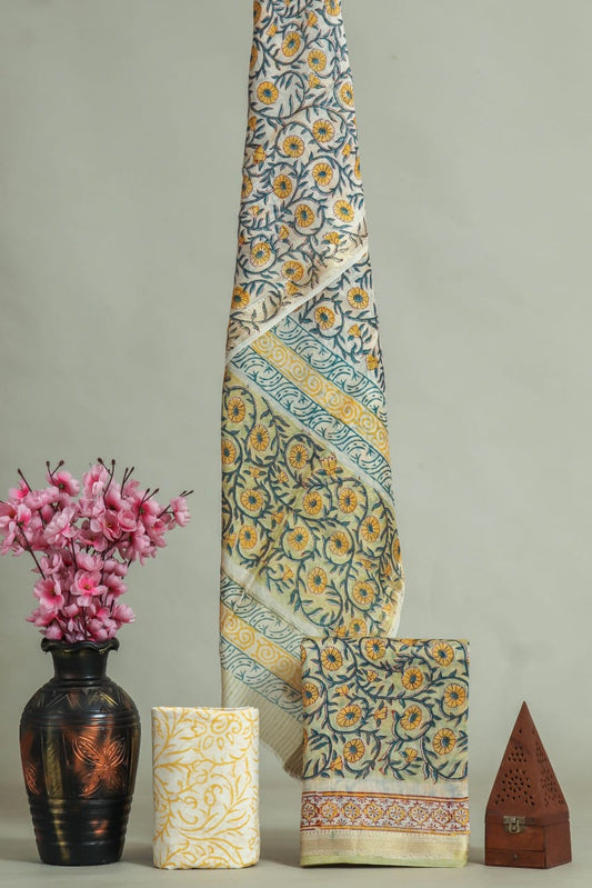 JAIPURI HAND BLOCK PRINTED MAHESHWARI SILK SUIT WITH SILK DUPPATA (MSD4)