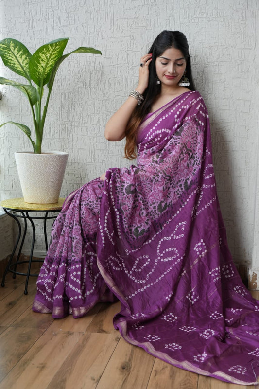 Jaipuri Hand Block Bagru Printed Maheshwari Silk Saree With Blouse (MSS10)