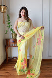 Hand Brush Painted Chiffon Saree with Blouse ( CIA2)