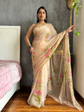 Hand Brush Painted Chiffon Saree with Blouse ( CIA7)