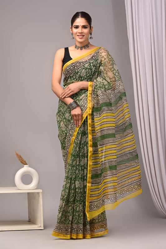 Jaipuri Block Printed Cotton Kota Doriya Saree (CIS9)
