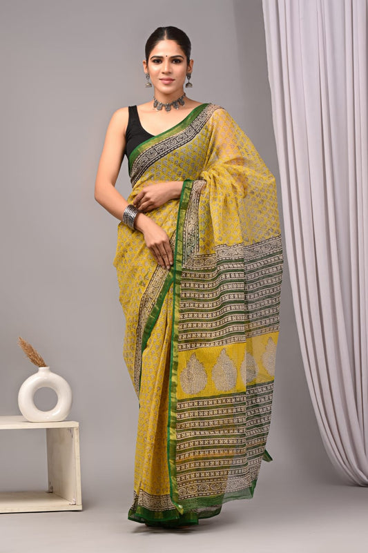 Jaipuri Block Printed Cotton Kota Doriya Saree (CIS11)