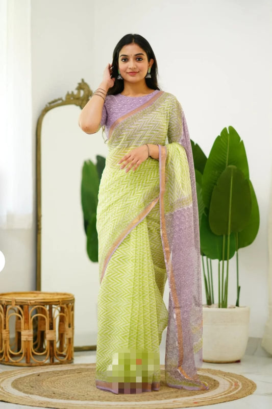 Jaipuri Block Printed Cotton Kota Doriya Saree (CIS15)