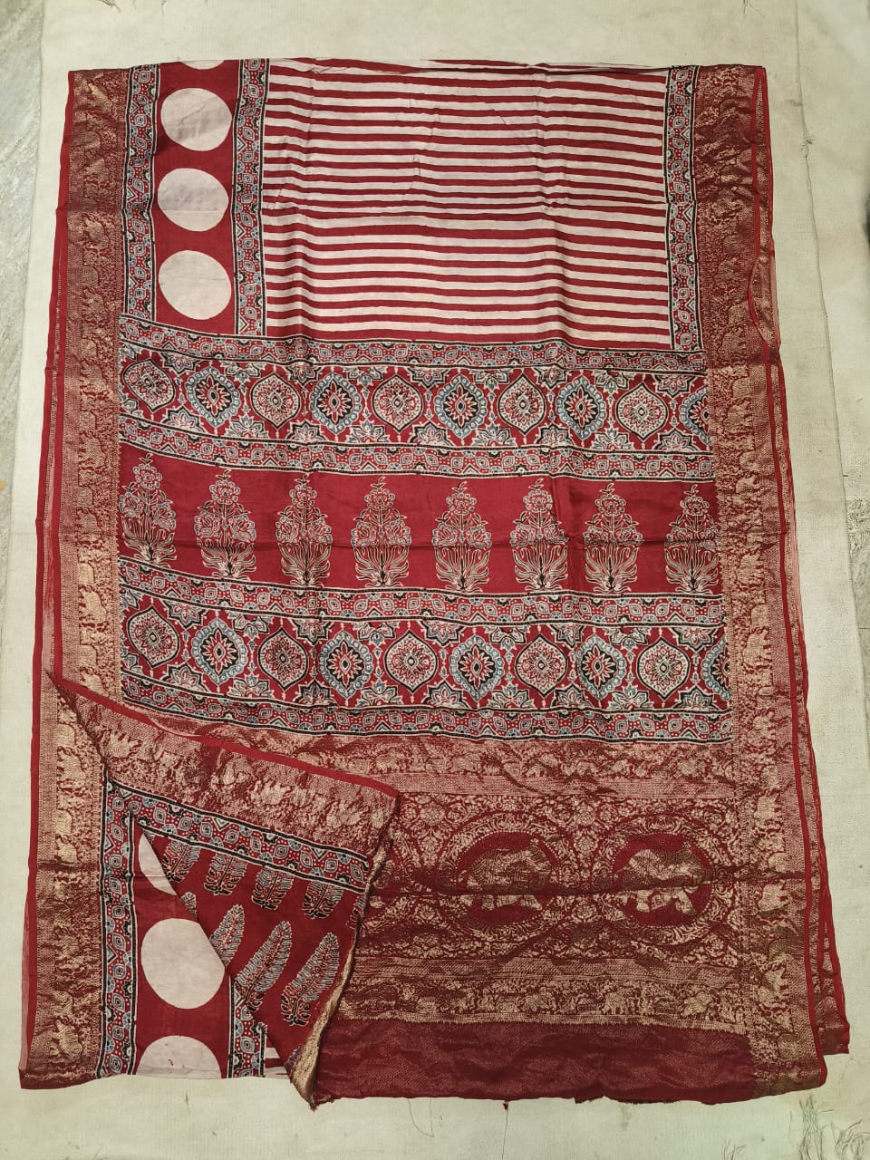 AJRAKH PRINTED PURE DOLA SILK SAREE WITH BLOUSE (MS1)