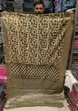 AJRAKH PRINTED PURE DOLA SILK SAREE WITH BLOUSE (MS8)