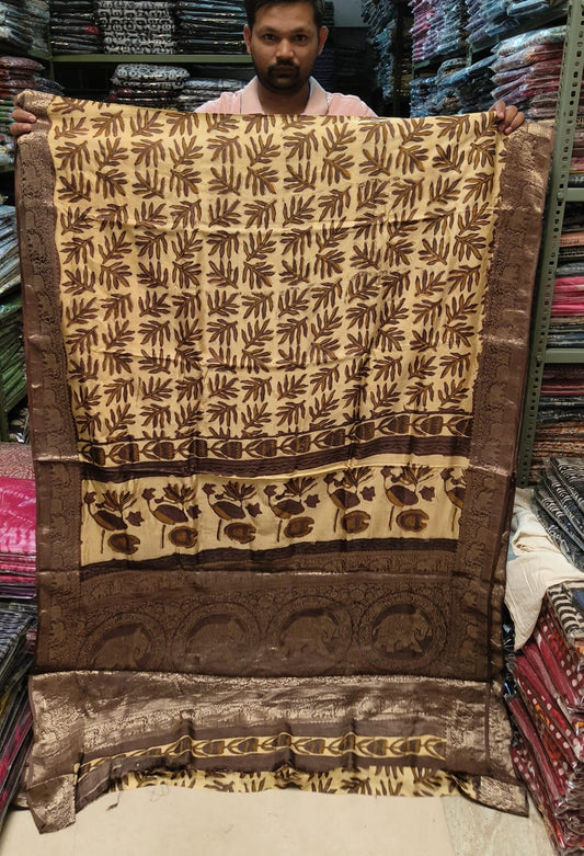 AJRAKH PRINTED PURE DOLA SILK SAREE WITH BLOUSE (MS9)