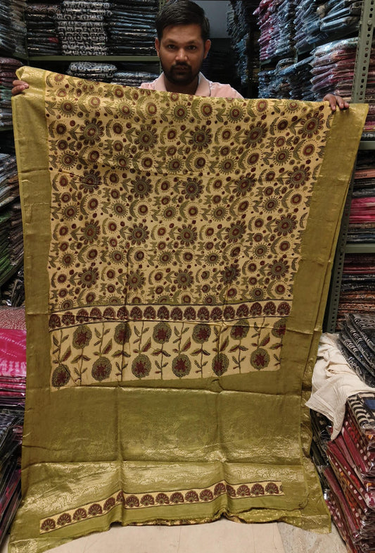 AJRAKH PRINTED PURE DOLA SILK SAREE WITH BLOUSE (MS12)