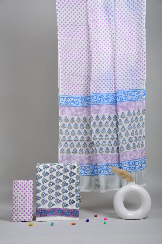 HAND BLOCK BAGRU PRINTED COTTON 3-PIS SUIT WITH MULMUL DUPPATA  (CMS3)
