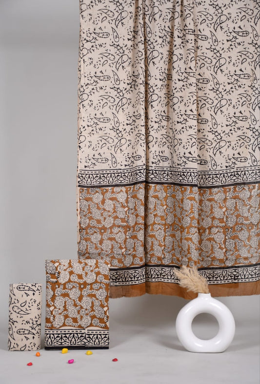 HAND BLOCK PRINTED COTTON 3-PIS SUIT WITH MULMUL DUPPATA (CMS17)