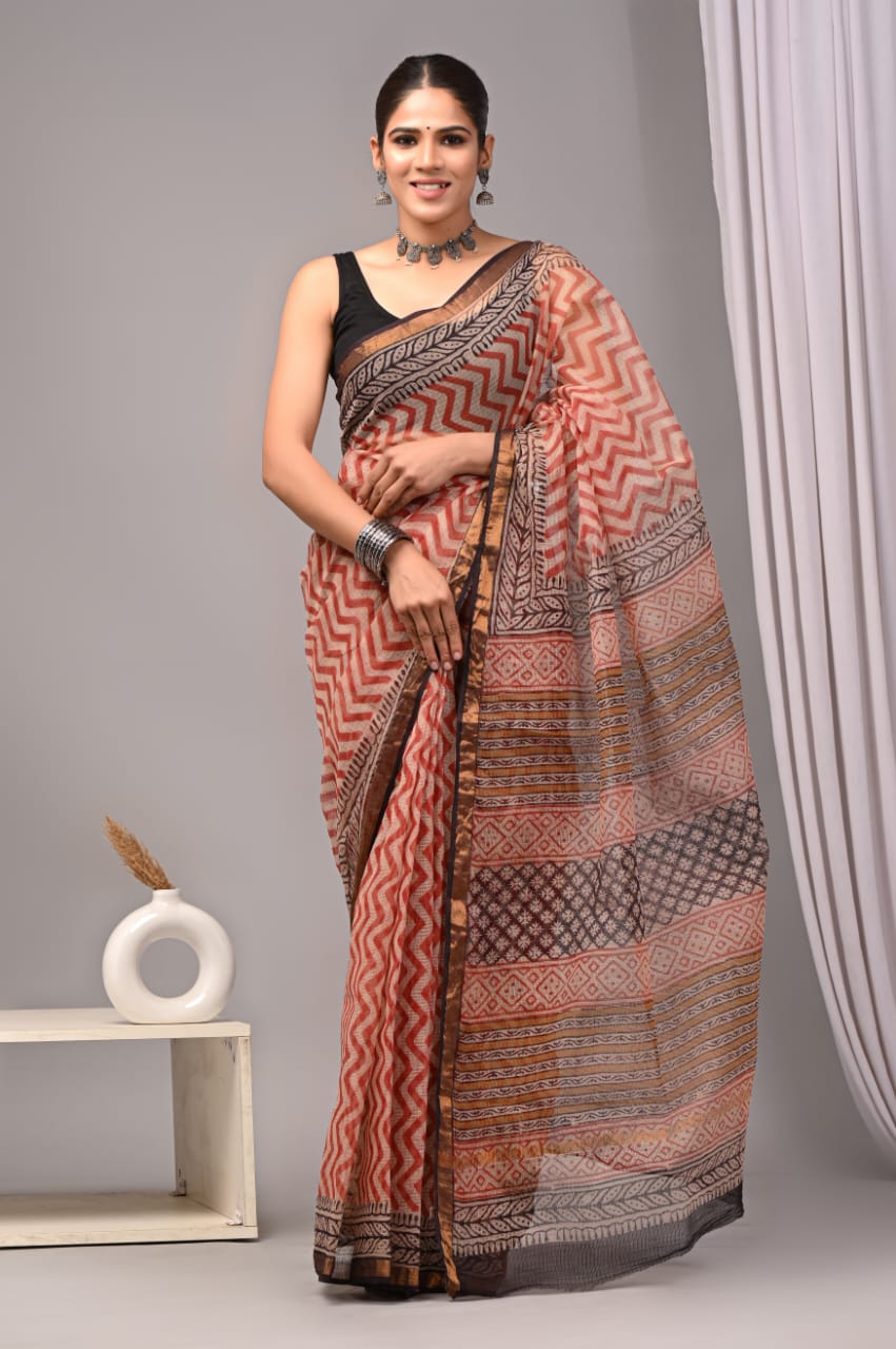 Jaipuri Block Printed Cotton Kota Doriya Saree (CIS4)