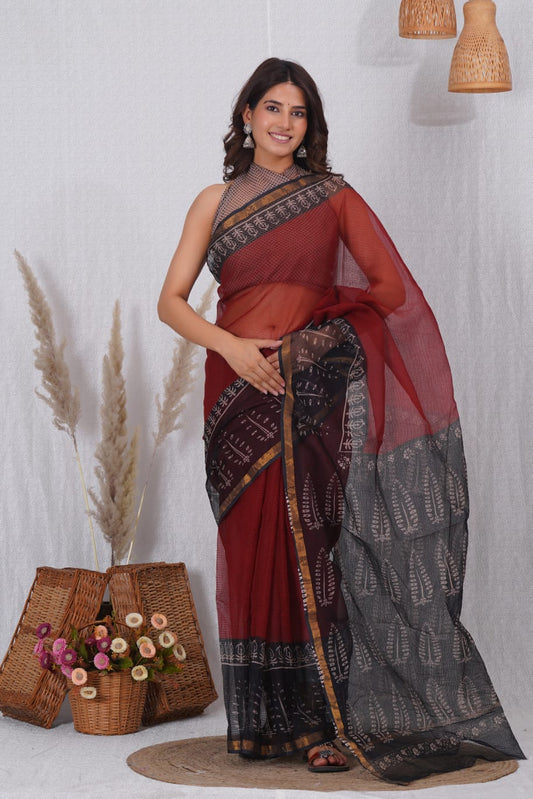 Jaipuri Block Printed Cotton Kota Doriya Saree (CIS8)