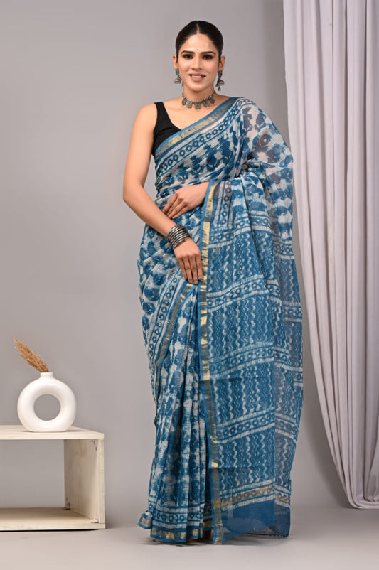 Jaipuri Block Printed Cotton Kota Doriya Saree (CIS27)