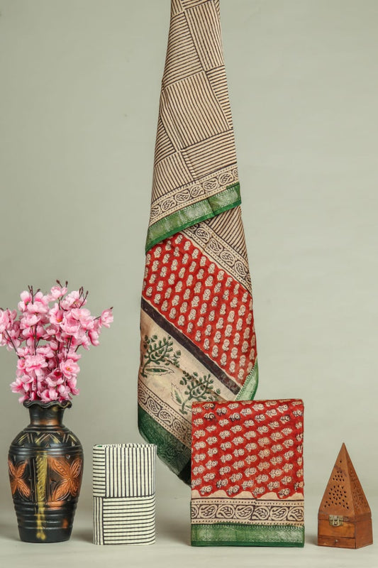 JAIPURI HAND BLOCK PRINTED MAHESHWARI SILK SUIT WITH SILK DUPPATA (MSD19)