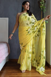 Hand Brush Painted Chiffon Saree with Blouse ( CIA32)