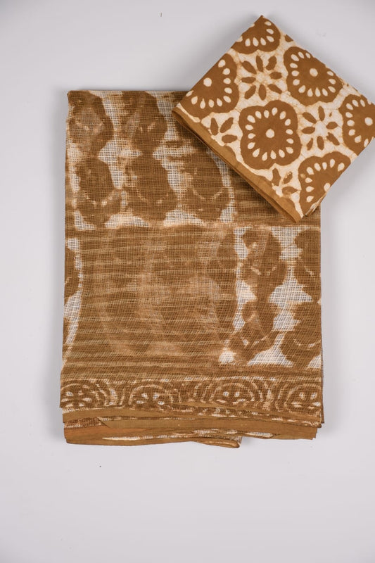 HAND BLOCK BAGRU PRINTED KOTA DORIYA SAREE WITH MULMUL BLOUSE (KDS34)