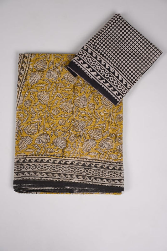 HAND BLOCK BAGRU PRINTED KOTA DORIYA SAREE WITH MULMUL BLOUSE (KDS43)