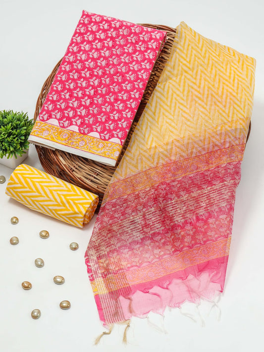 PRIMIUM JAIPURI COTTON SUIT WITH ORGANZA SILK DUPPATA (COS20)