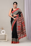 HAND BLOCK BLACK & WHITE PRINTED COTTON LINEN SAREE WITH BLOUSE  (LCS13)