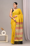 HAND BLOCK BLACK & WHITE PRINTED COTTON LINEN SAREE WITH BLOUSE  (LCS17)