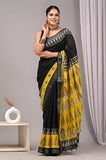 HAND BLOCK BLACK & WHITE PRINTED COTTON LINEN SAREE WITH BLOUSE  (LCS24)