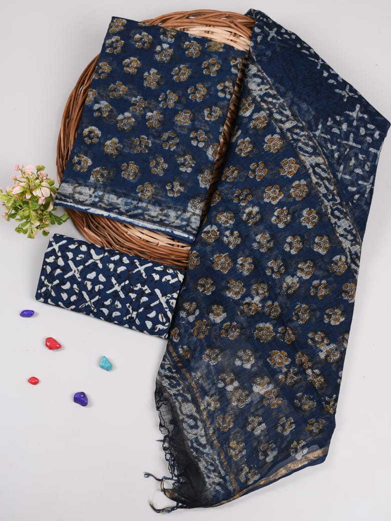 HAND BLOCK PRINTED KOTA DORIYA SUIT WITH KOTA DORIYA DUPPATA (FKS17)