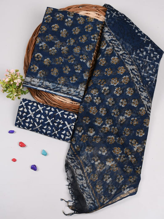 HAND BLOCK PRINTED KOTA DORIYA SUIT WITH KOTA DORIYA DUPPATA (FKS17)