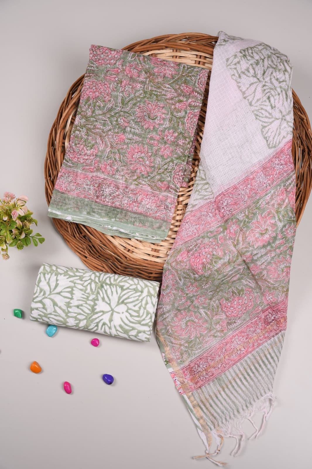 HAND BLOCK PRINTED KOTA DORIYA SUIT WITH KOTA DORIYA DUPPATA (FKS29)