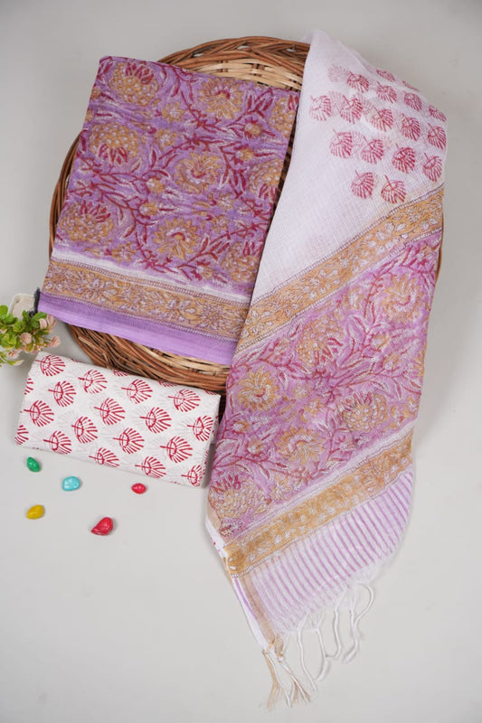 HAND BLOCK PRINTED KOTA DORIYA SUIT WITH KOTA DORIYA DUPPATA (FKS33)