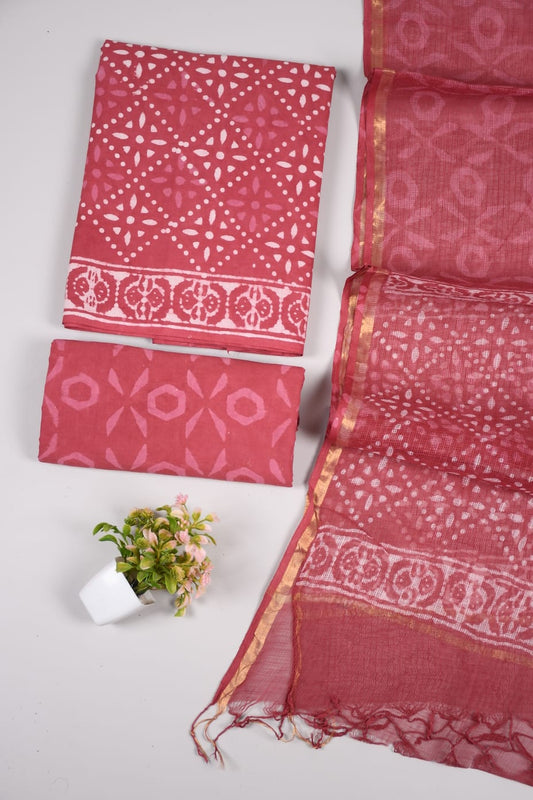 JAIPURI BLOCK PRINTED COTTON SUIT WITH KOTA DUPPATA (CKS2)