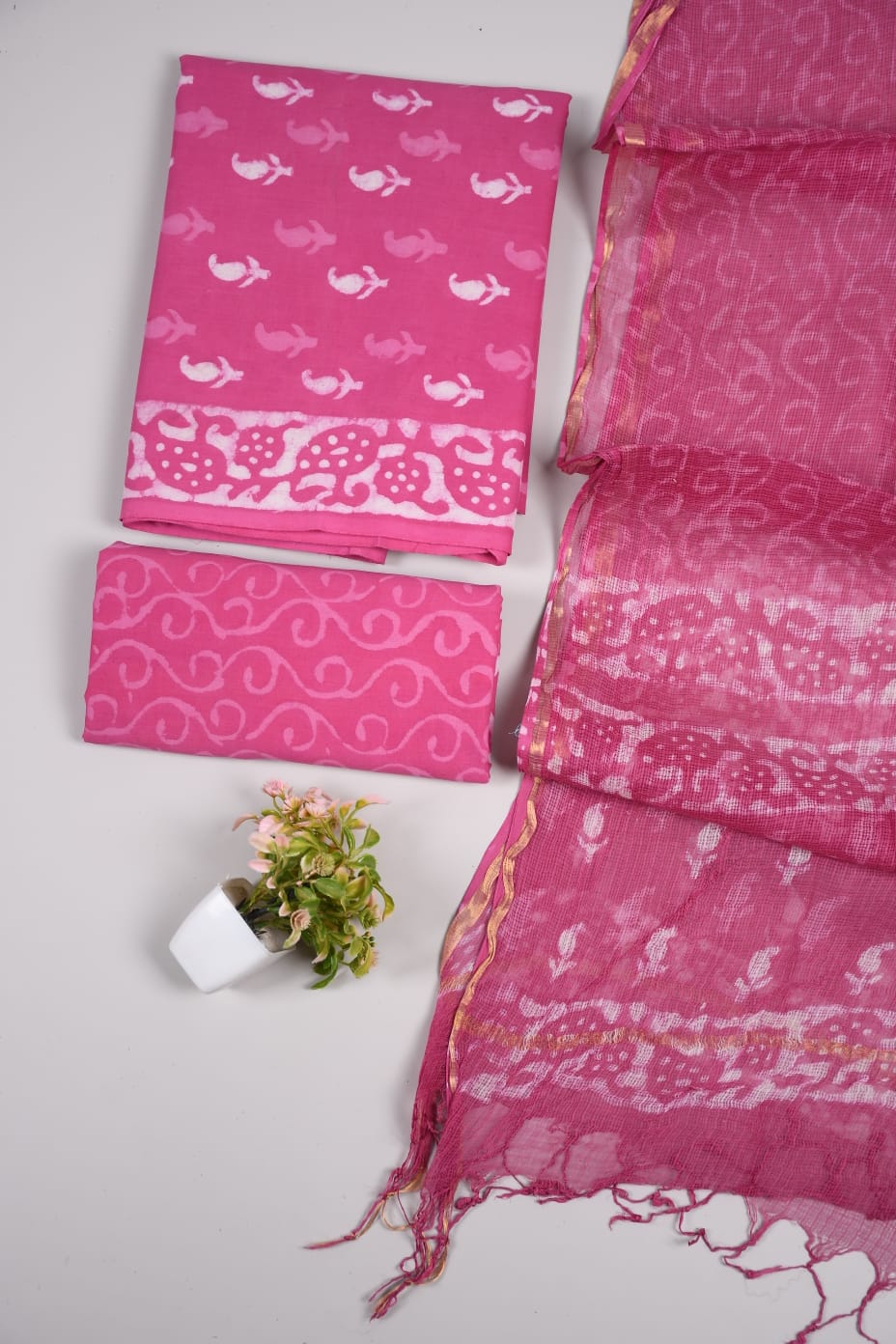 JAIPURI BLOCK PRINTED COTTON SUIT WITH KOTA DUPPATA (CKS6)