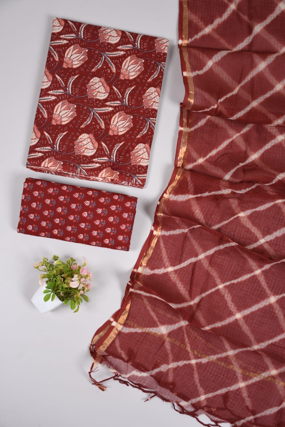 JAIPURI BLOCK PRINTED COTTON SUIT WITH KOTA DUPPATA (CKS13)
