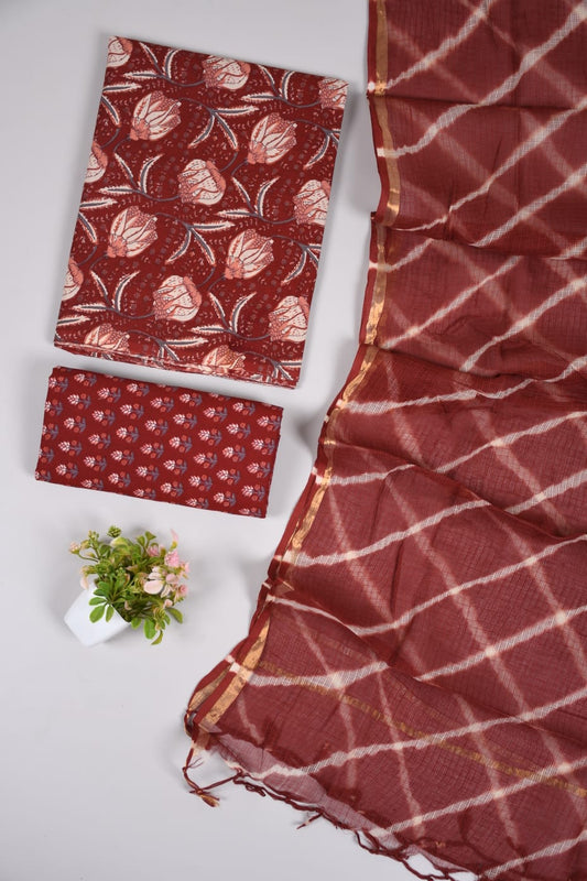 JAIPURI BLOCK PRINTED COTTON SUIT WITH KOTA DUPPATA (CKS13)