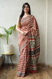 Bagru Hand Block Printed Chanderi Silk Saree with Blouse (CSS3)