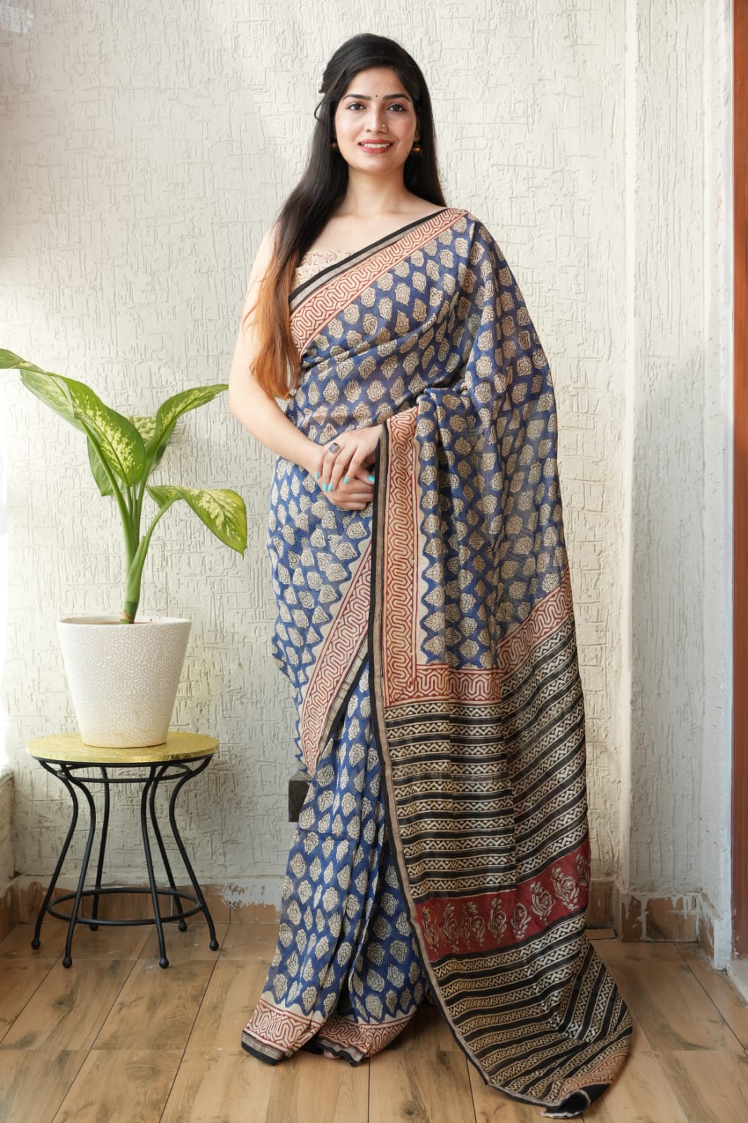 Bagru Hand Block Printed Chanderi Silk Saree with Blouse (CSS18)