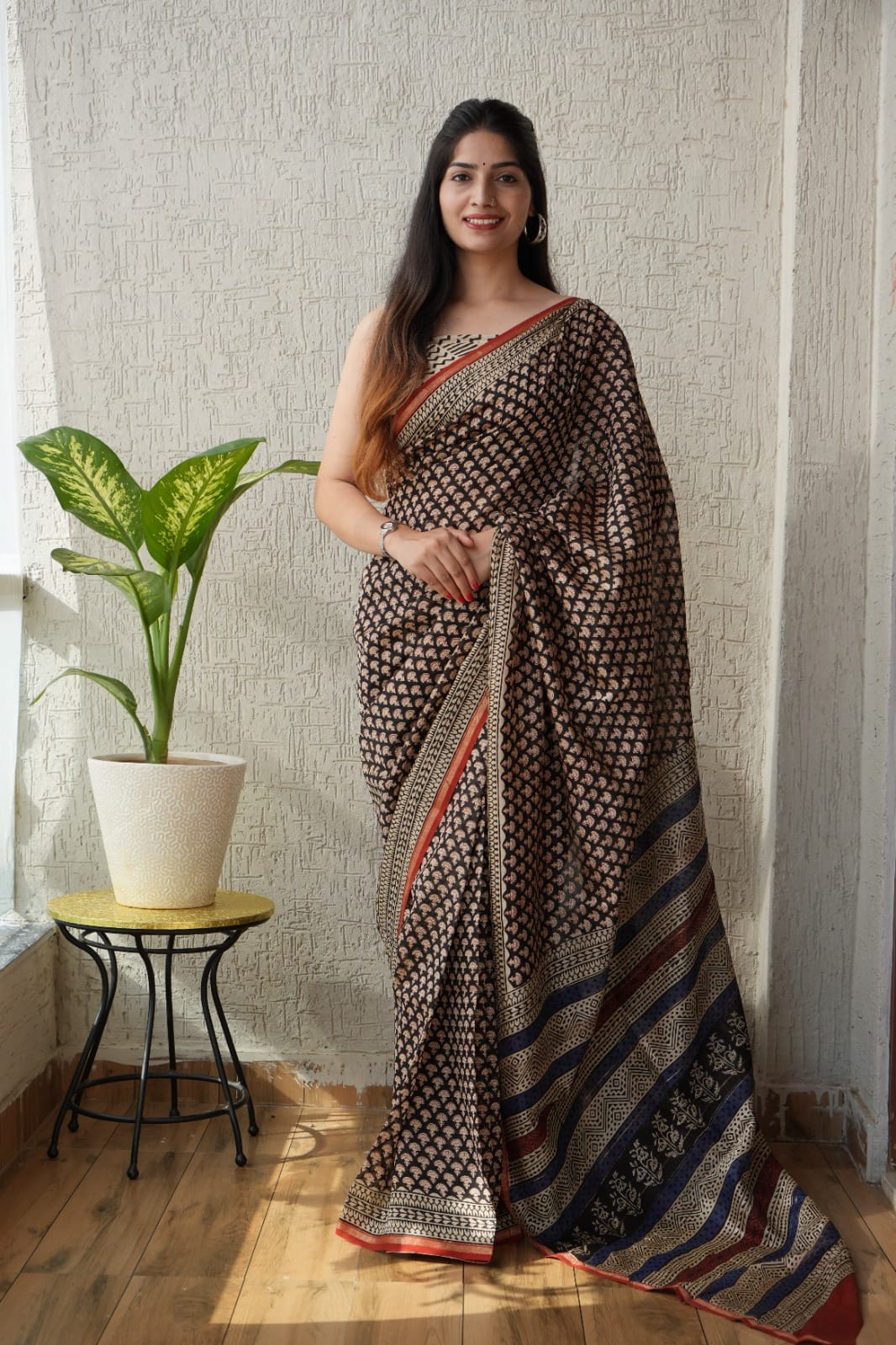 Bagru Hand Block Printed Chanderi Silk Saree with Blouse (CSS4)