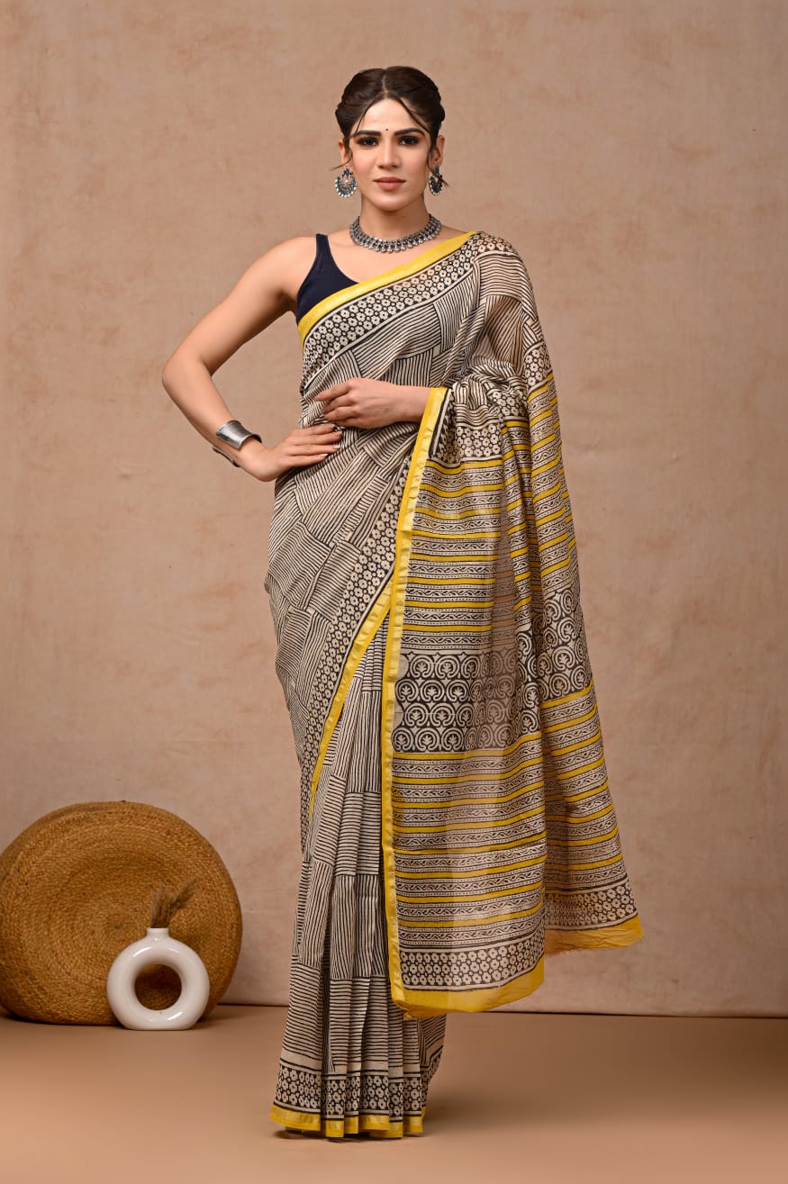 Bagru Hand Block Printed Chanderi Silk Saree with Blouse (CSS47)