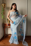 HAND BURSH PAINTED ORGANZA SILK SAREE WITH BLOUSE (CIB17)