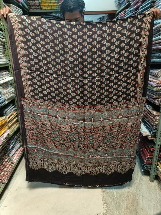 HAND BLOCK PRINTED AJARKH MODAL SILK SAREE (CIG23)