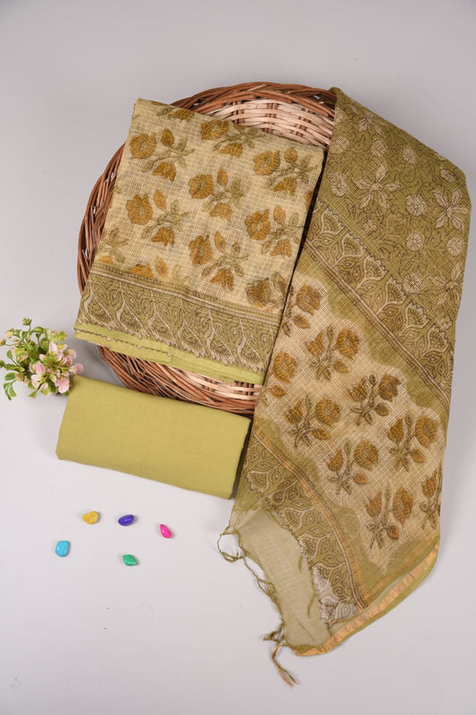 HAND BLOCK PRINTED KOTA DORIYA SUIT WITH KOTA DORIYA DUPPATA (FKS3)